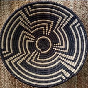 Sabai Africana Handwoven Black and Tan Decorative Basket Boho Native